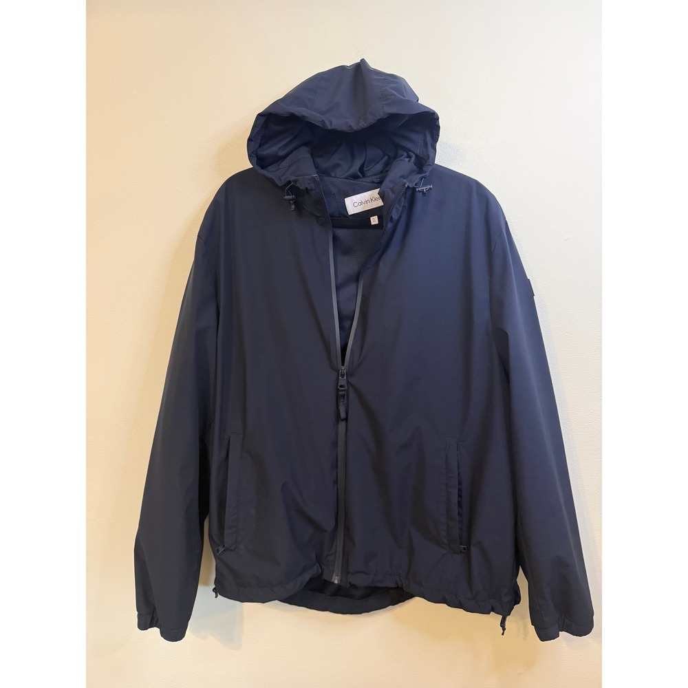 Calvin Klein Windbreaker Jacket Mens XL Navy Blue Hooded Full Zip Mesh Gorpcore